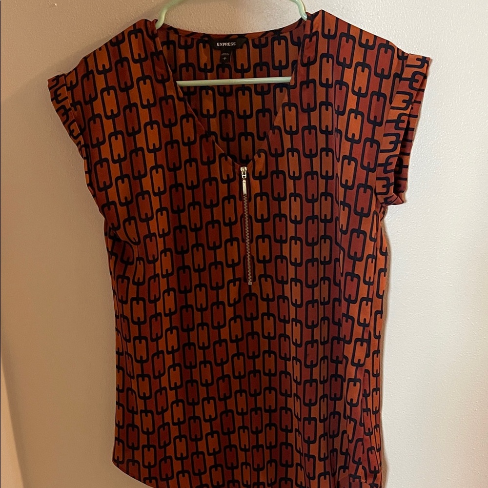 Express Women's Top with Bold Orange and Black Pattern